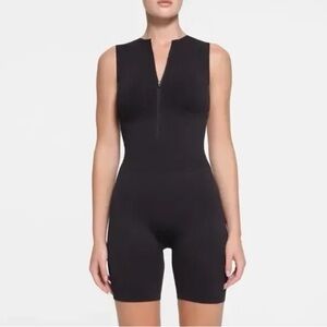 SKIMS Rare (Gunmetal) Nylon Mid Thigh Onesie/ Romper
